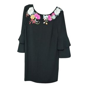 Trina Turk Black Dress with Floral Embroidery
